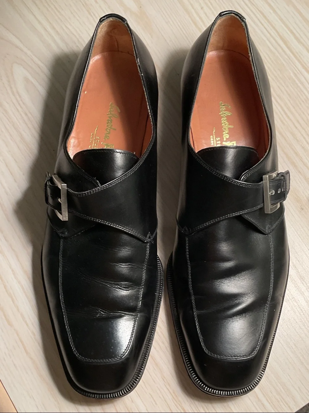 Ferragamo Black Leather Monk Strap Men's Dress Shoes Size 9 1/2 D